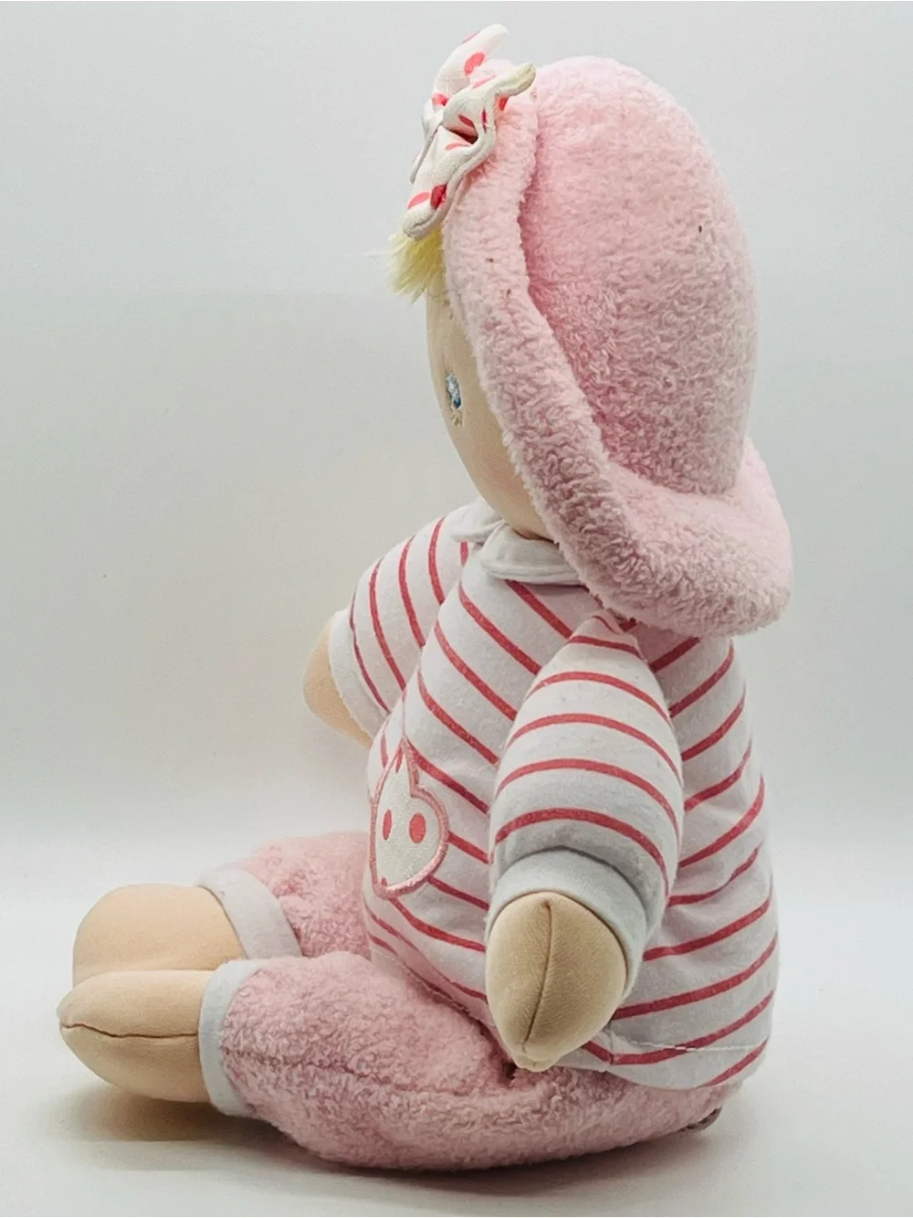 Baby Gund Sweet Dolly Pink Terry Cloth Plush 11” Lovey Blond Hair Hat Bow